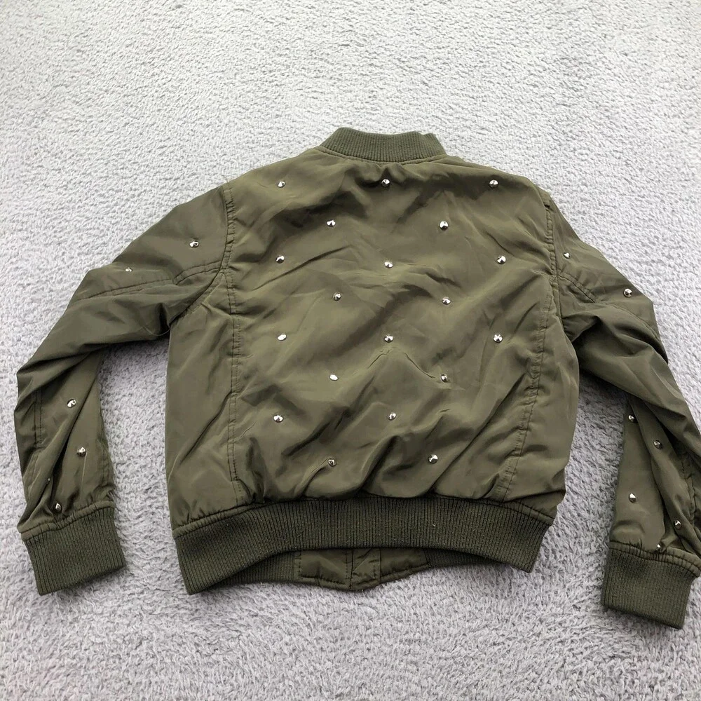 Diesel Jacket Youth Medium 10/12 Green Bomber Studded Zip Lined Winter